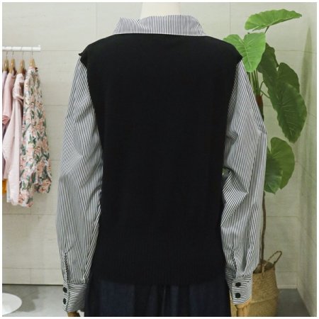 셔츠배색단추긴팔니트