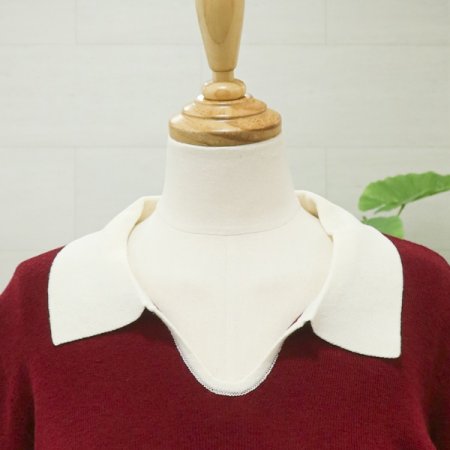 배색카라긴팔니트