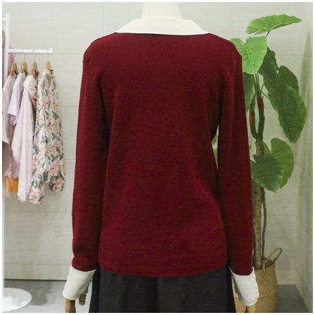 배색카라긴팔니트