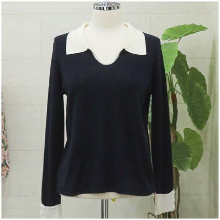 배색카라긴팔니트