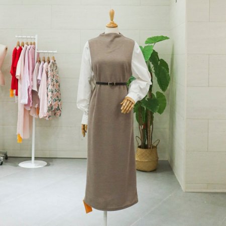 골드벨트배색원피스