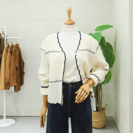 물결자수긴팔가디건