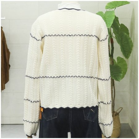 물결자수긴팔가디건