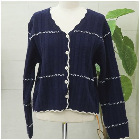 물결자수긴팔가디건