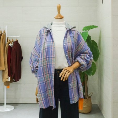 체크후드롱셔츠