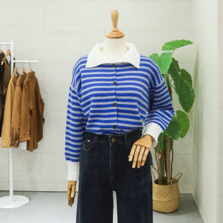 소매배색니트가디건