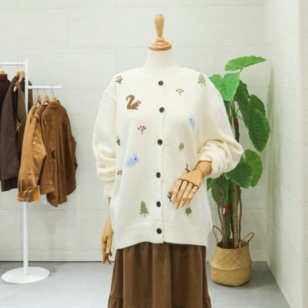 사슴자수긴팔가디건니트