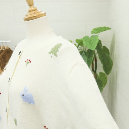 사슴자수긴팔가디건니트