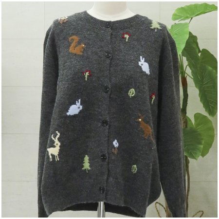 사슴자수긴팔가디건니트