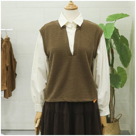 카라셔츠배색니트