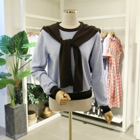 배색숄세트니트