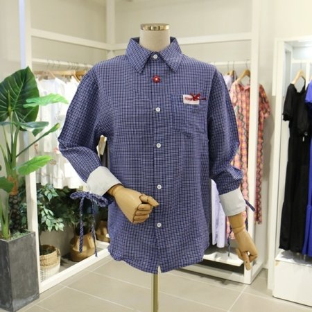 블루밍체크셔츠블라우스