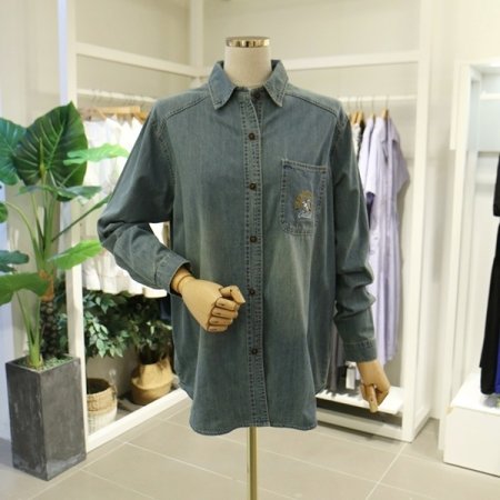 자수원포켓청남방블라우스