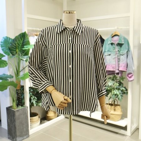 스트라이프볼륨7부블라우스