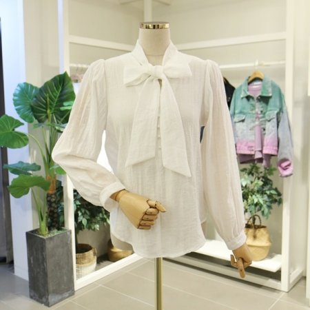 긴팔오간자진주블라우스