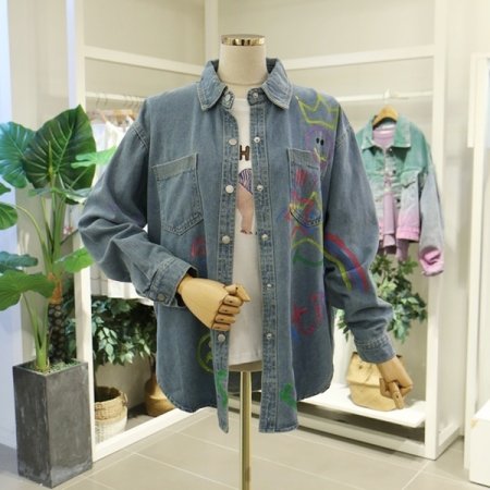 유니크페인팅청남방블라우스