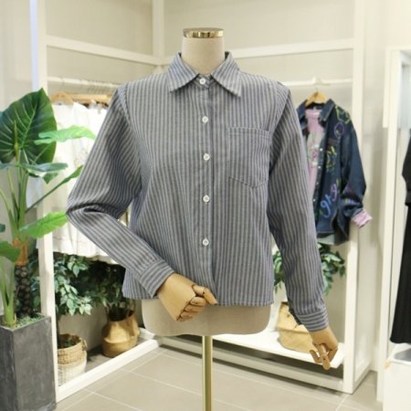 스트라이프숏셔츠블라우스