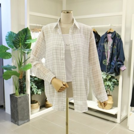 탑세트사각체크남방블라우스