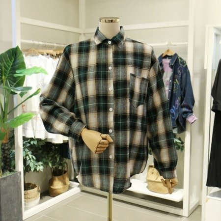 그린체크셔츠블라우스