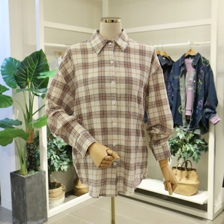 체크크링클셔츠블라우스