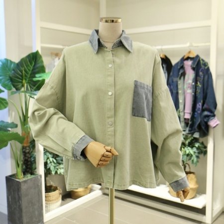 오픈클로젯 오버핏 컬러 데님 남방 블라우스