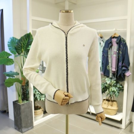 배색집업후드가디건