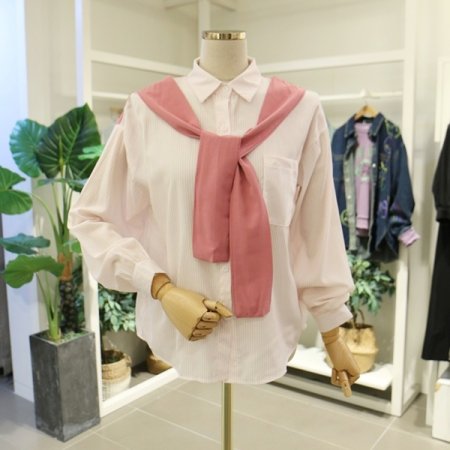 배색스트라이프셔츠블라우스