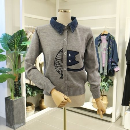 데님카라배색고양이가디건