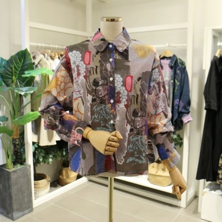 카키멀티나염 남방블라우스