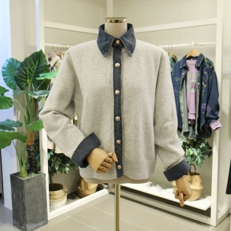 셔츠형데님배색가디건