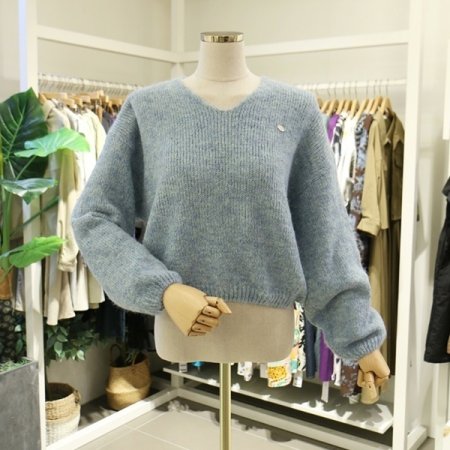 울혼방숏브이넥니트