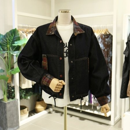 레드체크배색청자켓