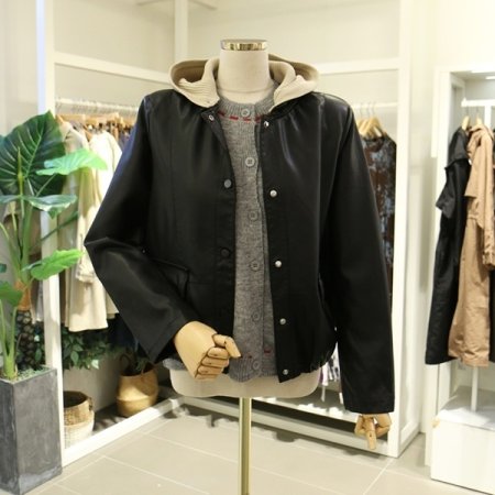 니트후드가죽자켓