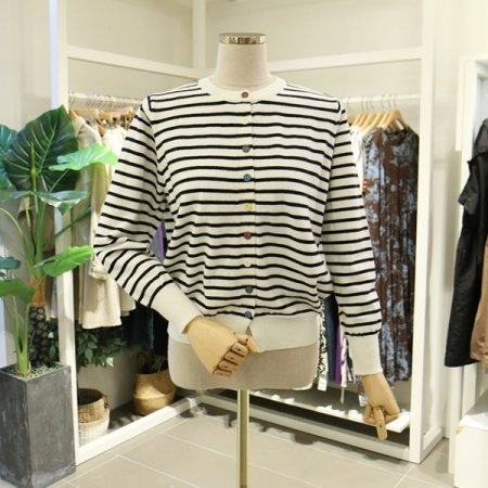 컬러버튼스트라이프가디건