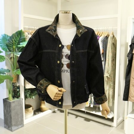 그린나염배색청자켓