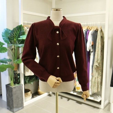 리본네크라인가디건