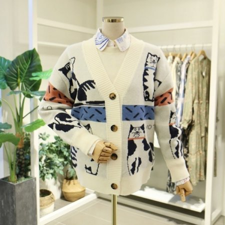 고양이패턴루즈핏가디건