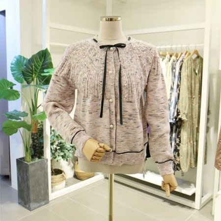 리본넥진주가디건