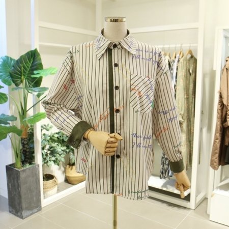 컬러레터링줄지셔츠블라우스