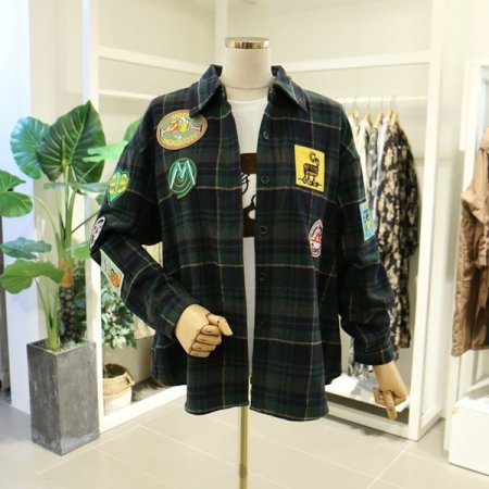 유니크패치체크남방블라우스