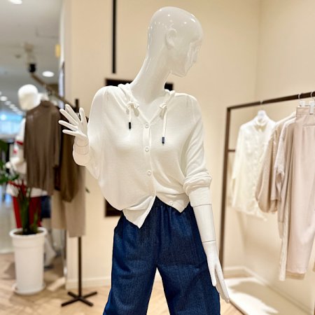 후드넥 화이트 컬러 가디건