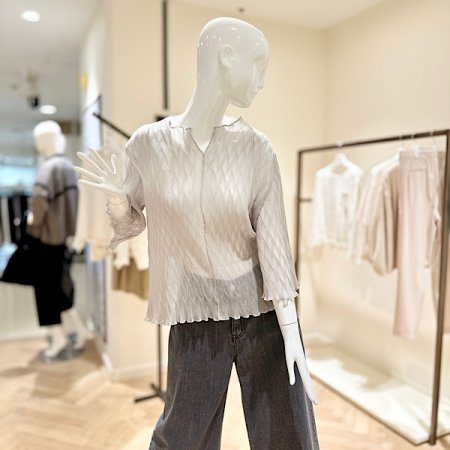 시스루 플리츠 7부 소매 블라우스