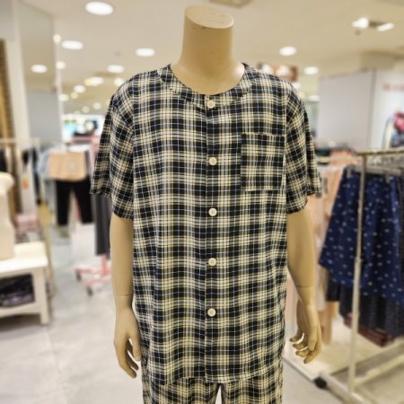 남성 사각체크 라운드넥 파자마 잠옷