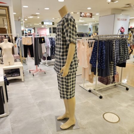 남성 사각체크 라운드넥 파자마 잠옷