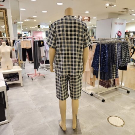 남성 사각체크 라운드넥 파자마 잠옷