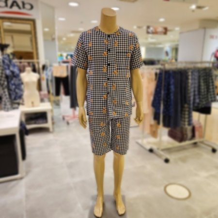 남성 고방체크 테디베어 파자마 세트