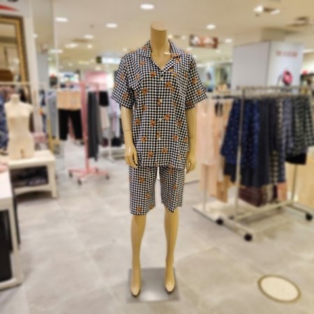 여성 고방체크 테디베어 파자마 잠옷