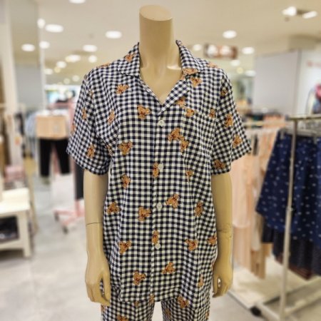 여성 고방체크 테디베어 파자마 잠옷