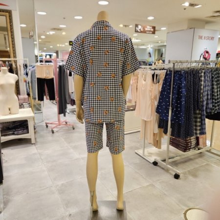 여성 고방체크 테디베어 파자마 잠옷