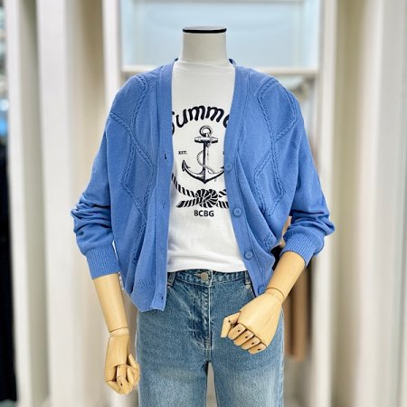 아가일 케이블 브이넥 가디건